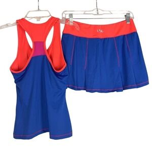 FILA Tennis Skirt Set Womens Small Blue Pink Athletic Skort Pleated Activewear
